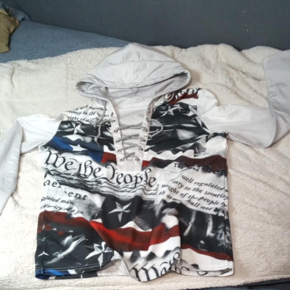 Red and White Patriotic Sweatshirt with American Flag Design Free Shipping